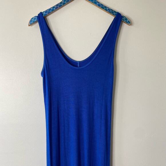ENZA COSTA Blue Ribbed Knit Tank Midi Dress Soft Stretch Silk Blend Size Large - Picture 3 of 12